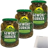 Kühne Gewürzgurken Auslese mit Kräutern verfeinert 3er Pack (3x360g Glas) + usy Block