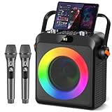 JYX Karaoke mit 2 Mikrofonen, Bluetooth-Karaoke-Lautsprecher und DJ-Lichtern für...