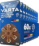 VARTA Hörgerätebatterien Typ 312 braun, Batterien 60 Stück Vorratspack, Power on...