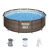 Bestway Steel Pro MAX Frame Pool-Set mit Filterpumpe Ø 366 x 100 cm, Rattan-Optik...