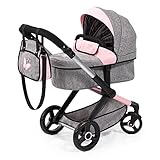 Bayer Design 17033AA Kombi-Puppenwagen Xeo mit Tasche, Jeans-grau, rosa, weiß