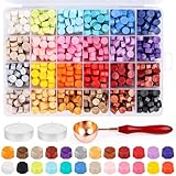 Siegelwachs Set, 24 Farben Siegelwachs Achteckig, 600 Stück Siegellack Perlen mit 2 Wachs...