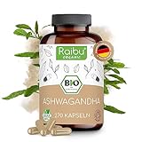 Raibu Ashwagandha Kapseln BIO (270 Kapseln mit 2400mg pro Tagedosis) Hochdosiert I...