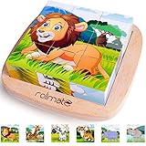 Rolimate Bilderwürfel Holz, Holzpuzzle 3D Würfelpuzzle Puzzlespiele 6 in 1 Tier-Motive...