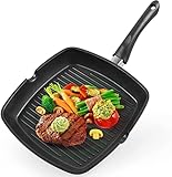 Gotoll Grillpfanne Induktion mit Ausguss, 28×28 cm Steakpfanne aus Aluminiumguss,...