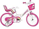 Dino Bikes 164R-UN Kinderfahrrad Einhorn, 16 Zoll Fahrrad mit Stützrädern, Schutzblech,...