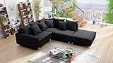 Küchen-Preisbombe Wohnlandschaft Sofa Couch Ecksofa Eckcouch Gewebestoff schwarz + Hocker...