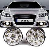 FOLGEMIR LED Tagfahrlicht, rund Tagfahrleuchten, 9 LEDs Scheinwerfer, DC 12V, E4, Weiß