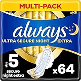 Always Ultra Binden Damen Gr. 5, Secure Night Extra, 64 Damenbinden mit Flügeln (4 x 16...