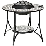 Outsunny Feuertisch Gartentisch mit Feuerschale Feuerstelle mit Funkenschutz & Grillrost...