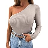 OIUHJN Pullover Regenbogen Damen Langärmliges One-Shoulder-Top für Damen mit...