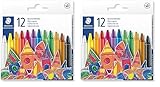 Staedtler Wachsmalkreide, leuchtende Farben, 8 mm Durchmesser, mit Papiermanschette, 12...