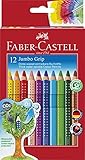 Faber-Castell 110912 - Buntstifte Set Jumbo GRIP, 12-teilig, dreikant, bruchsicher, für...