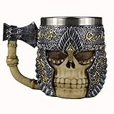 TEAAZA Bierglas-Tasse, Trinkbecher, Totenkopf, Wikinger, Krieger, 3D-Axt, Epacket-Griff,...