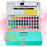 Artistro Aquarellfarben Set, 48 Lebendige Farben in Tragbarer Box, Inklusive Metallic- und...