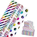 Geschenkpapier Rolle, Geschenkpapier Set 3 Rollen, Bunte Glitzernde Geburtstagspapier...