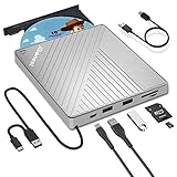 Externes CD DVD Laufwerk USB 3.0 Typ-C, CD DVD Laufwerk Extern mit SD/TF-Kartenleser...