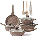 CAROTE Topfsets Pfannenset 12-Teilig,Pfanne 28cm,Stielkasserolle 1.7L,Topf 2.3/4L,Tiefe...