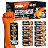 GRIPXX Herkules Grip Nitrilhandschuhe, Orange, 8 mm, geprägte 3D-Diamanttextur, latex-...