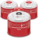 EVOCAMP 3X Propan Butan Gaskartusche 300g, Schraubventil Eurogewinde 7/16',...