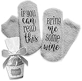 Wein Kuschel-Socken „If You can read this bring me some wine“ lustiges cupcake Socken...