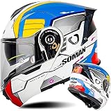 RUYICZB Motorradhelm, Modular, Hochklappbar, Integral-Motorradhelm, Doppelvisier,...