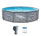 Summer Waves Frame Pool Komplettset | Rund 305x76 cm Steinoptik Grau | Aufstellpool Set |...