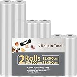 Vihoom Vakuumierbeutel 6 Rollen Vakuumierfolie 15/20/28x300cm(18m), Profi-Folienrollen...