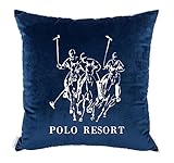 DECORATORE gestickter dekorativer Kissenbezug Marineblau Polo Club Stickerei weiß/Klappe...