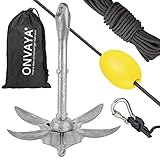 ONVAYA® Bootsanker | 1,5 kg | Klappanker | Set inklusive Ankerleine mit Karabiner,...