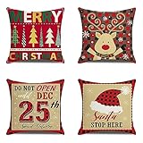 4er Set Weihnachten Kissenbezug 40x40 cm mit Hut Muster Design, soft Beidseitig...
