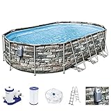 Bestway Power Steel Comfort Jet Series Frame Pool-Set mit Filterpumpe 610 x 366 x 122 cm,...