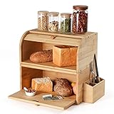 GUUSII HOME Brotkasten Holz Bambus Gross Retro Eco Brotbox Rolldeckel Doppellagig...