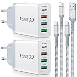 2 Stück 35W Ladegerät [4-Port Upgrade], Acezeek Schnellladegerät USB Stecker mit...