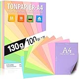 Pastell Tonzeichenpapier DIN A4 - 100 Blatt– 130 g - 10 Farben – Festes Papier -...