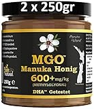 BEE NATURAL Manuka Honig MGO® 600+ 500g (= 2 x 250g) / ECHTGLAS GLAS / Manuka-Honig MGO...