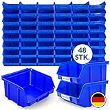 48x Stapelboxen Blau Größe 1 Werkstatt Garage Keller Sichtlagerboxen 100x100x52mm...