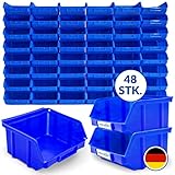 48x Stapelboxen Blau Größe 1 Werkstatt Garage Keller Sichtlagerboxen 100x100x52mm...