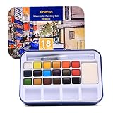 Artecho Aquarellfarben Set, 18 Basic Farben Wasserfarben, Aquarell mit Wassertankpinsel,...