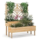 COSTWAY Blumenkasten mit Spalier aus Tannenholz, Gartenspalier mit 2 Rankkästen,...