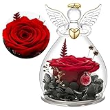 Yamonic Ewige Rose Engel Figur Geschenke für Mama, Glas Engel Figuren mit Echter Roter...