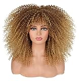 ISAMY Lange lockige Perücken für Schwarze Frauen Afro Bomb Curly Perücke mit Pony...