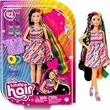 Barbie HCM90 - Totally Hair Puppe (schwarze/bunte Haare) im Herzchen Print Kleid mit 15...