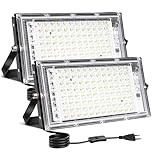 CREATESTAR LED Strahler Außen 100W, 2 Stück Baustrahler Außenstrahler Kaltweiß...