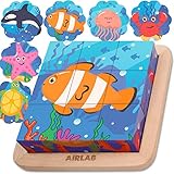 Airlab 6 in 1 Kinderspielzeug Holzpuzzle Montessori Spielzeug Holzwürfel Puzzle mit...