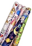 Geburtstagspapier Kinder 5 Rollen Set 200 cm x 70 cm je Rolle Geschenkpapier Mädchen...