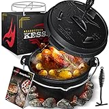 KESSER® Dutch Oven Set BBQ 7,3 Liter, Feuertopf Schmortopf mit Edelstahluntersetzer,...