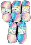 5 x 100g Babywolle Bebe Batik mehrfarbig, 500 Gramm Wolle zum Stricken und Häkeln (blau...