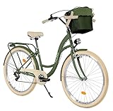 Komfort Fahrrad Citybike Mit Korb Damenfahrrad Hollandrad Retro, 26 Zoll, Grün-Creme,...