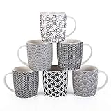 6er Set Kaffeebecher mit schwarz-weißem geometrischen Muster, Keramik Teetassen-Set 6er...